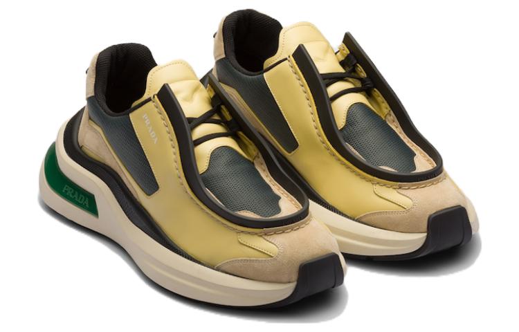 Prada Brushed Leather Sneakers Bike Fabric Suede Vanilla Anthracite Green 圖 2