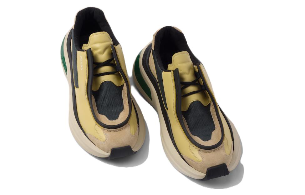 Prada Brushed Leather Sneakers Bike Fabric Suede Vanilla Anthracite Green 圖 3