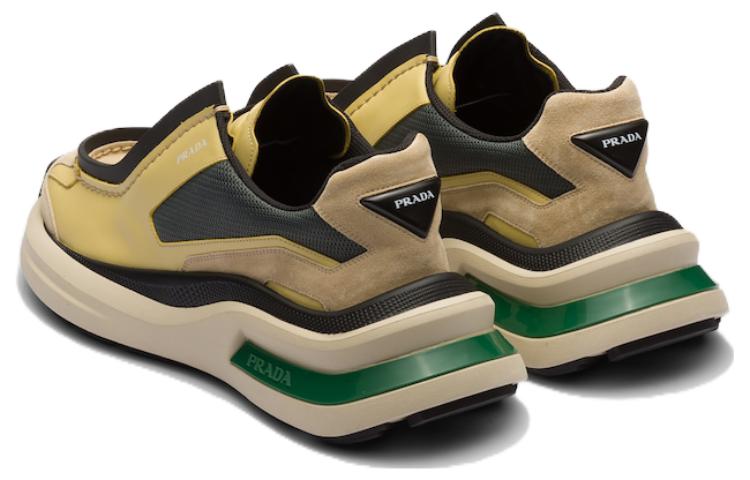 Prada Brushed Leather Sneakers Bike Fabric Suede Vanilla Anthracite Green 圖 4