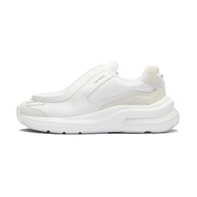 Prada Brushed Leather Sneakers Bike Fabric Suede White
