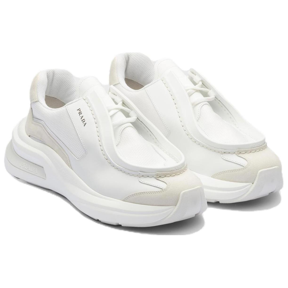 Prada Brushed Leather Sneakers Bike Fabric Suede White 圖 3