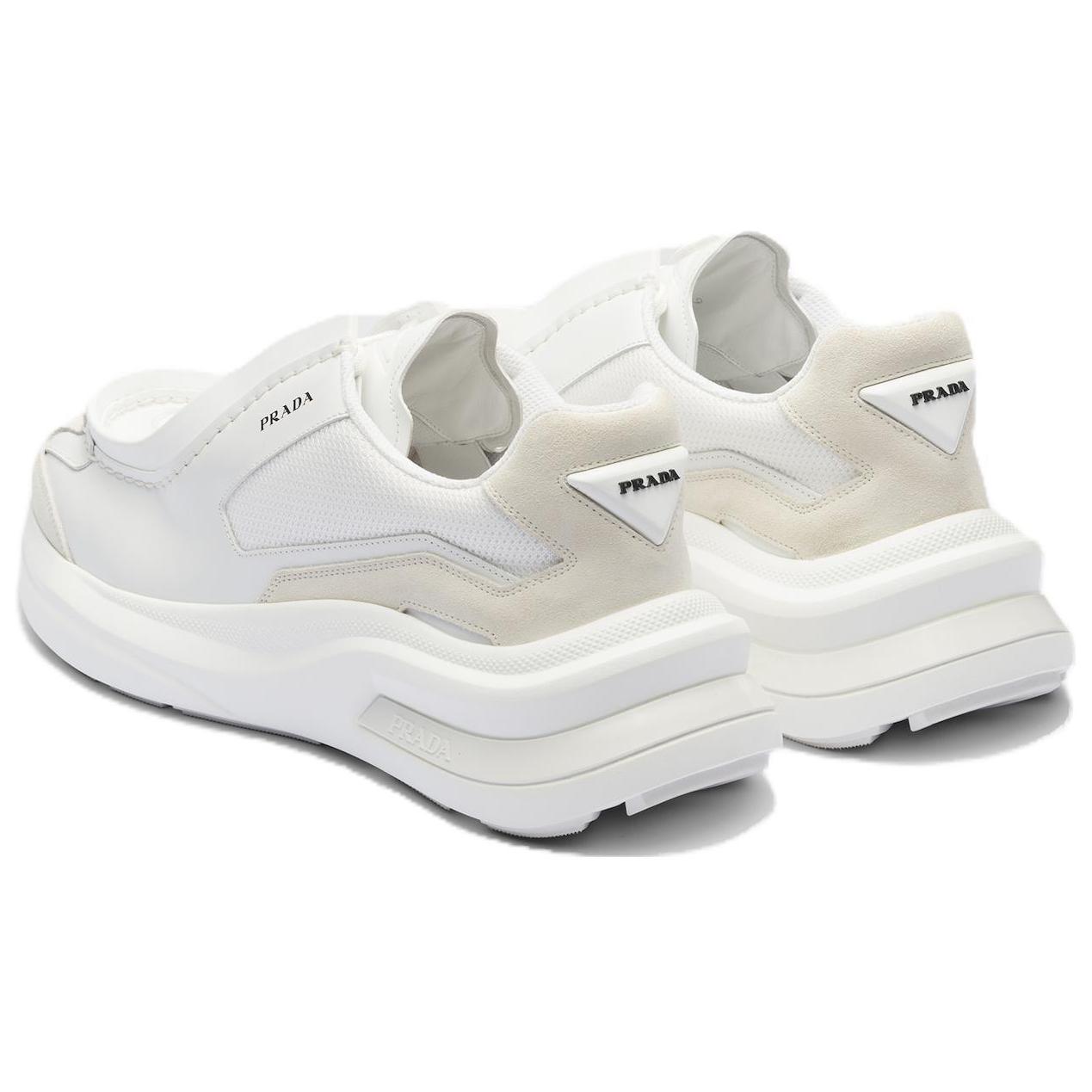 Prada Brushed Leather Sneakers Bike Fabric Suede White 圖 4