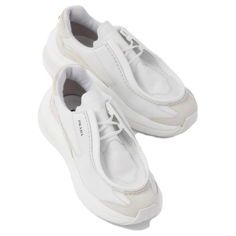 Prada Brushed Leather Sneakers Bike Fabric Suede White 圖 5
