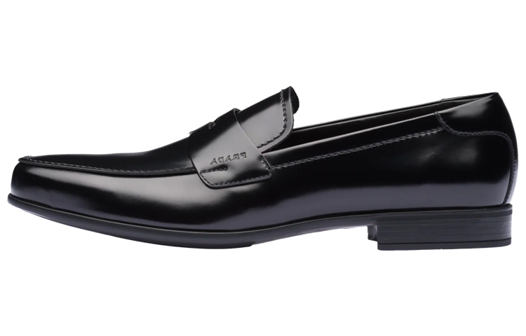 Prada Calf Leather Loafers 'Black Patent with Hot-pressed Logo'