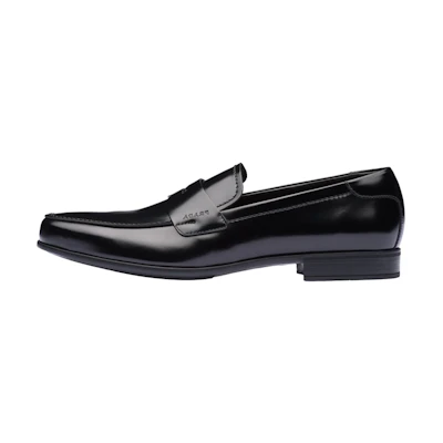Prada Calf Leather Loafers 'Black Patent with Hot-pressed Logo'