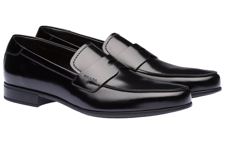 Prada Calf Leather Loafers 'Black Patent with Hot-pressed Logo' 圖 2