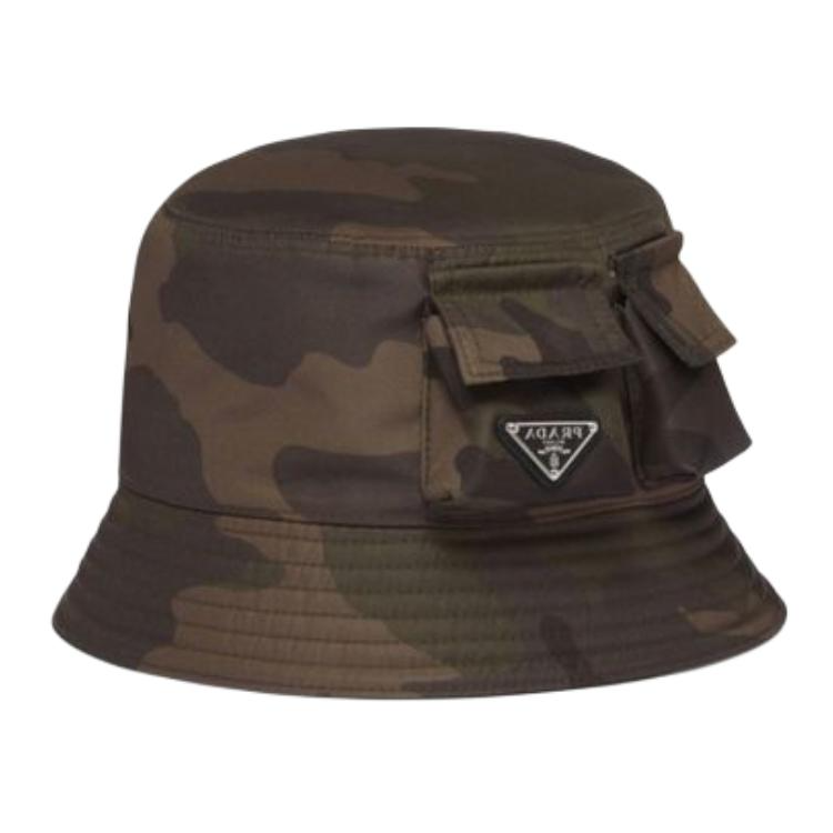 PRADA Camouflage Leather Bucket Hat Green for Men. 105373237