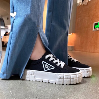 Prada Canvas Low-Top Platform Sneakers 'Black Triangle Logo' 1E260MF050MMS Order Prada Canvas Low-Top Platform Sneakers 'Black Triangle Logo' 1E260MF050MMS