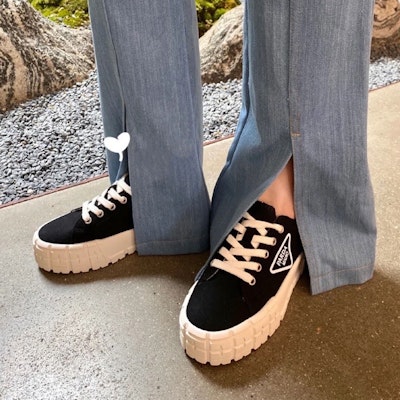 Prada Canvas Low-Top Platform Sneakers 'Black Triangle Logo' 1E260MF050MMS Lookbook Prada Canvas Low-Top Platform Sneakers 'Black Triangle Logo' 1E260MF050MMS
