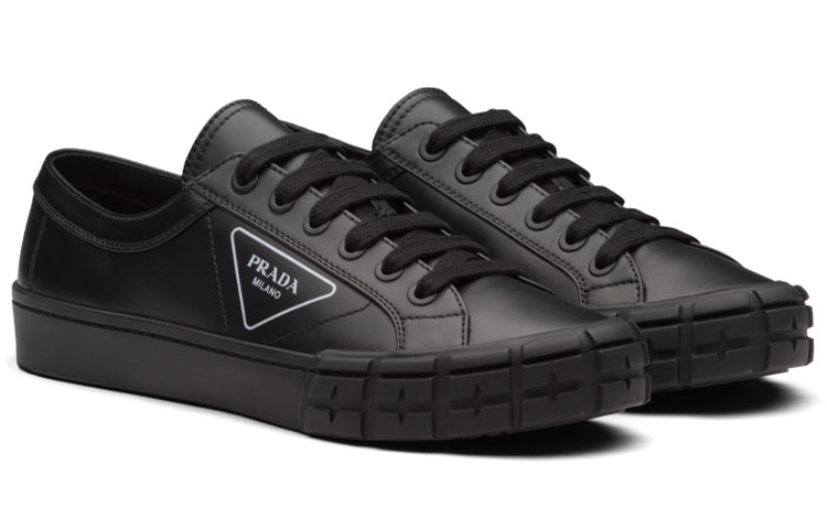 Order 普拉达Cassetta Wheel低帮黑色皮革鞋 2EG302-A21-F0002