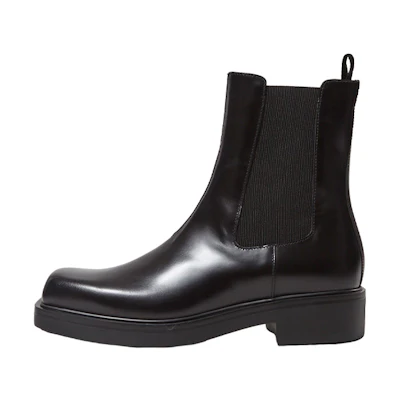 Prada Chelsea Boots 'Black Velvet Leather Square Toe'