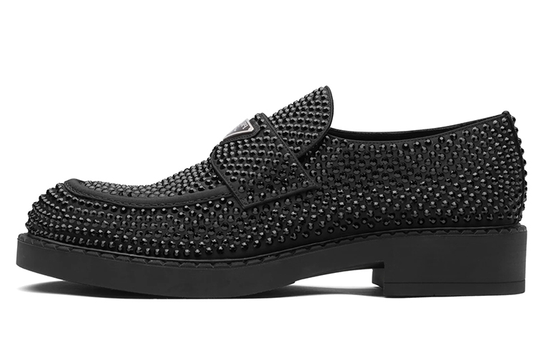 Buy Prada Kasut Loafer Kristal 35mm Coklat Satin Hitam 2DE135_2AWL_F0002