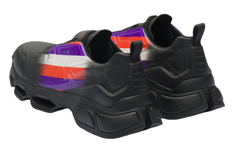 Shop PRADA混搭系帶低筒運動休閒鞋 男款 黑紫色