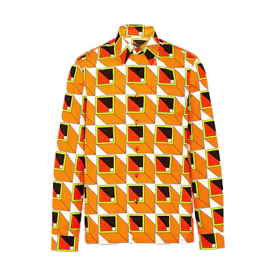 PRADA Colorblock Geometric Print Button-Up Long Sleeve Sun Shirt UCN314-1XVF-F0049-S-202