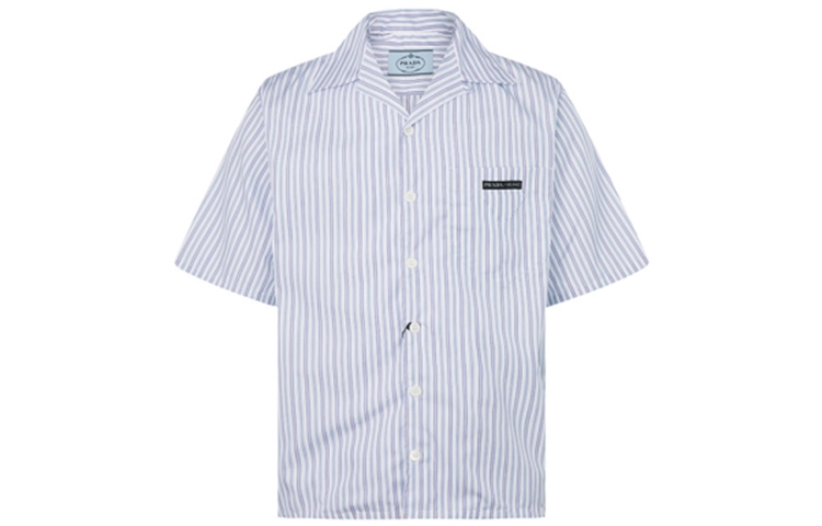 PRADA Cotton Striped Short-Sleeve Shirt Blue UCS339-1YGYF0012