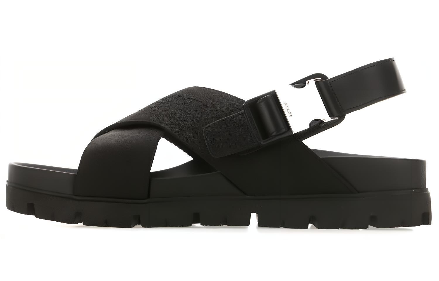Buy プラダ クロスストラップ バックルサンダル (ブラック) 2X30543-L74-F0002