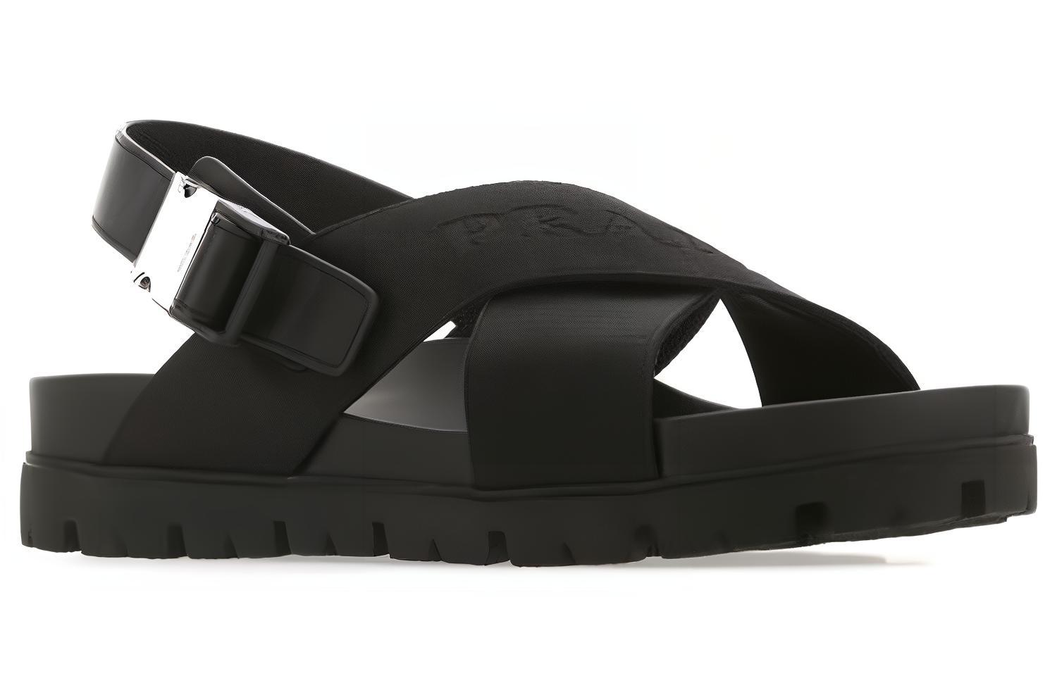 Order プラダ クロスストラップ バックルサンダル (ブラック) 2X30543-L74-F0002