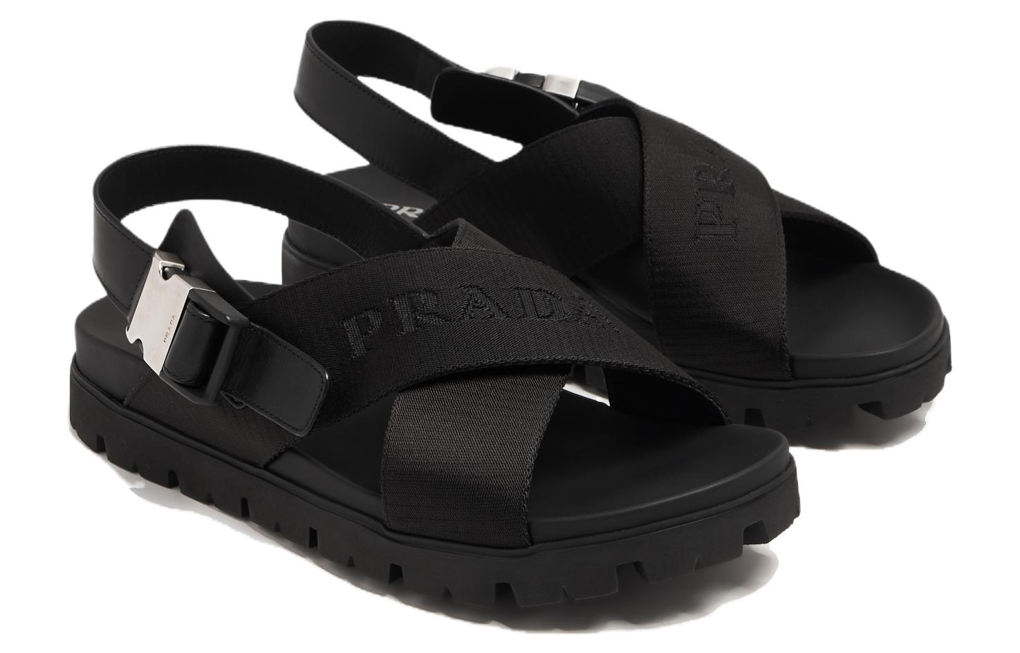 Lookbook プラダ クロスストラップ バックルサンダル (ブラック) 2X30543-L74-F0002