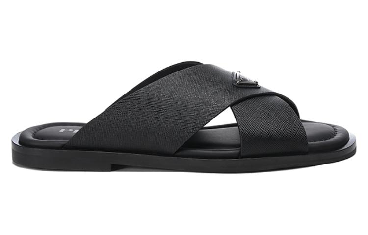 Prada Cross-Strap Leather Slides 'Black' 圖 2