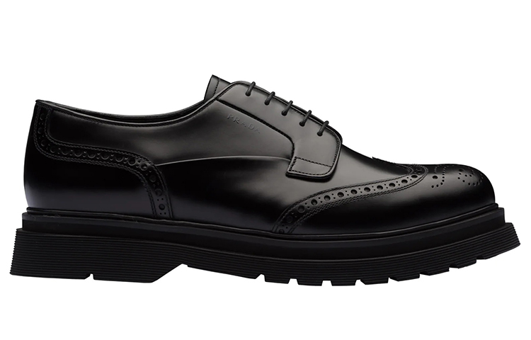 Order 普拉達 磨砂牛皮革系帶鞋 黑色