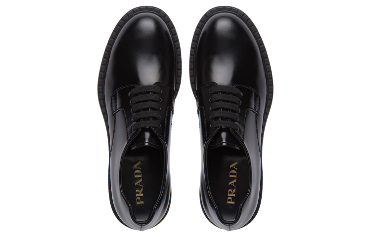 Shop Prada Derby 'Kulit Hitam Mengkilap' 2EE345_055_F0002