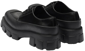 Details for PRADA 普拉達 拉絨皮革德比鞋 黑色