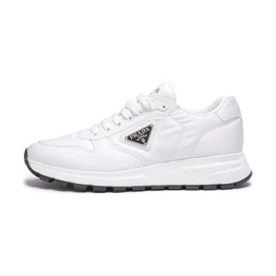 Prada Fabric Leather Low Top Black White 'Triangular Logo'