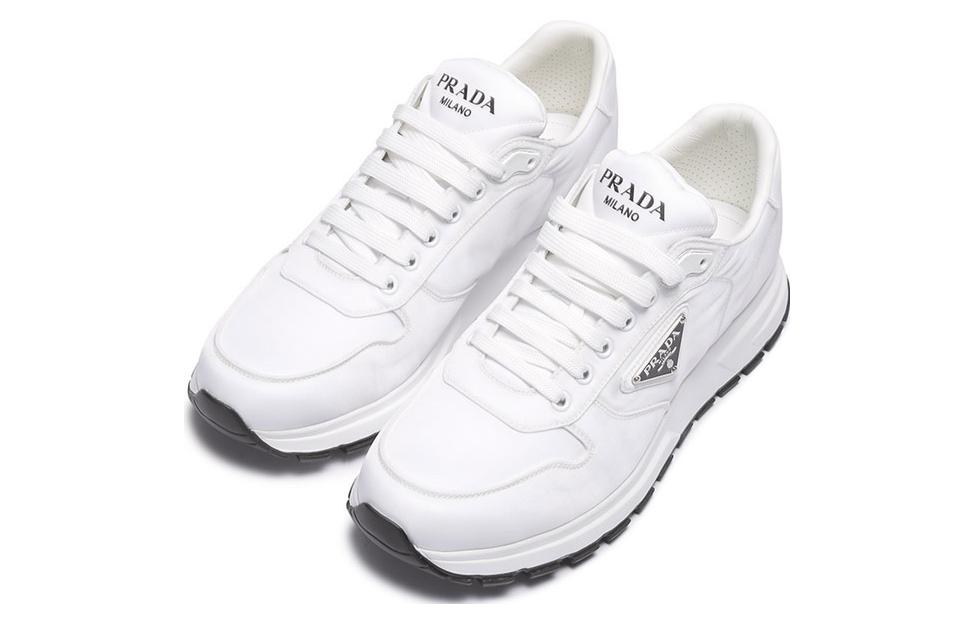 Lookbook Prada Fabric Leather Low Top Hitam Putih 'Logo Segitiga' 2EE369_3LFV_F0964_F_G000