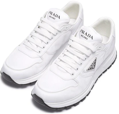 PRADA 編織皮革 三角形標誌 緩震 低筒 運動休閒鞋 男款 黑白 Lookbook PRADA 編織皮革 三角形標誌 緩震 低筒 運動休閒鞋 男款 黑白