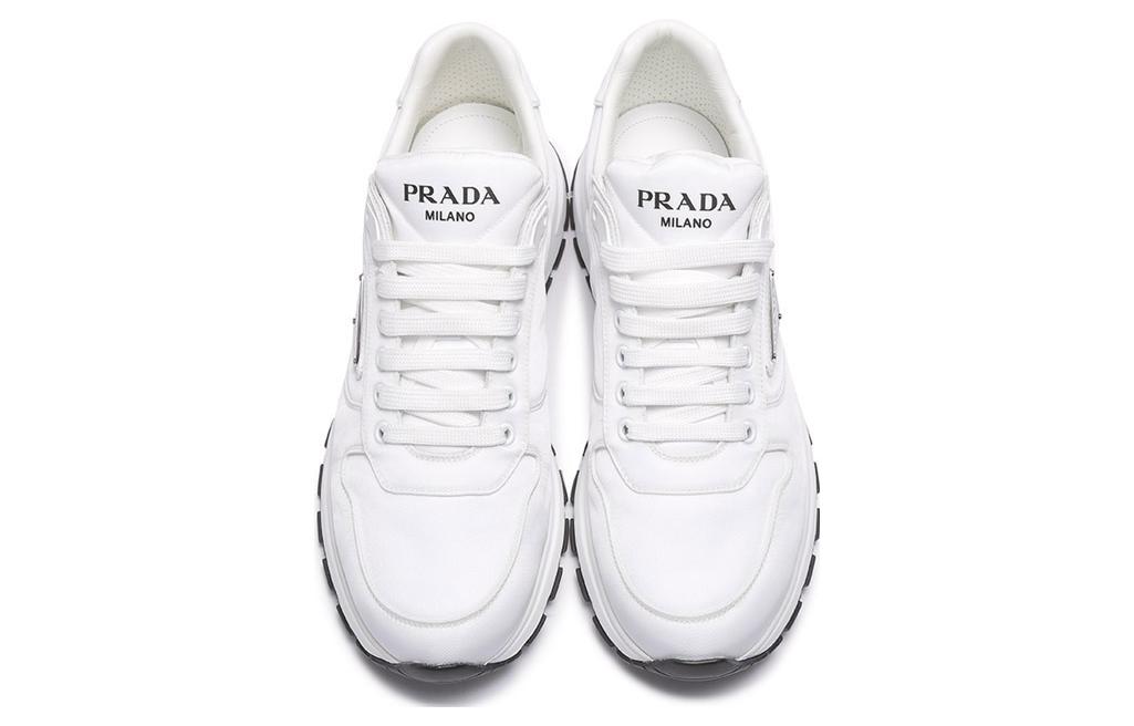 Shop Prada Fabric Leather Low Top Hitam Putih 'Logo Segitiga' 2EE369_3LFV_F0964_F_G000