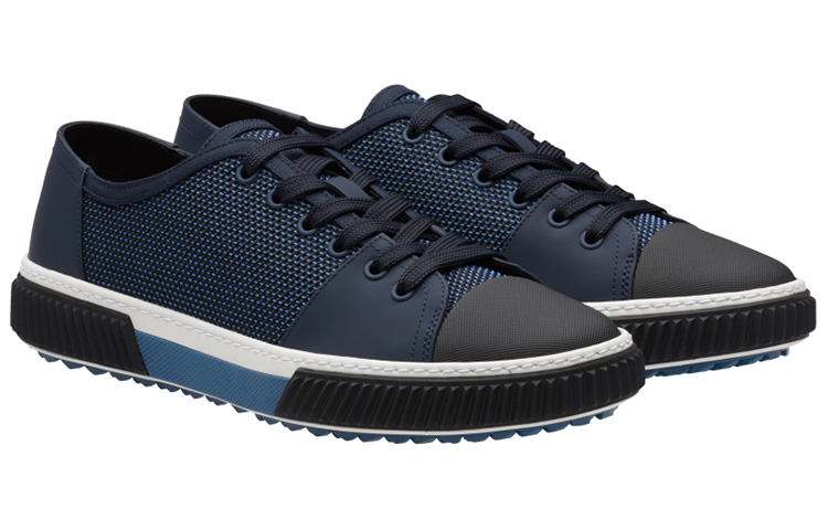 Prada Fabric Mesh and Rubber-Coated Calfskin Sneaker 'Blue' 圖 2