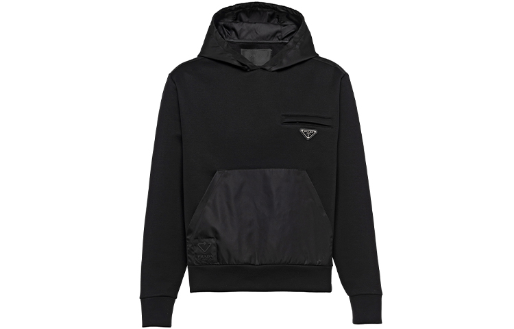 Prada Fleece Detail Pullover Hoodie Black Casual Wear UJL172-1YFJ-F0806-S-202