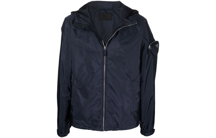 Order PRADA FW21  Nylon Hooded Jacket with Triangular Logo in Navy Blue. SGB909-S212-1WQ9-F0124