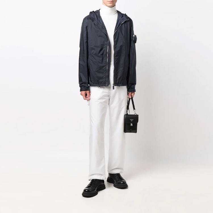 Lookbook PRADA FW21  Nylon Hooded Jacket with Triangular Logo in Navy Blue. SGB909-S212-1WQ9-F0124