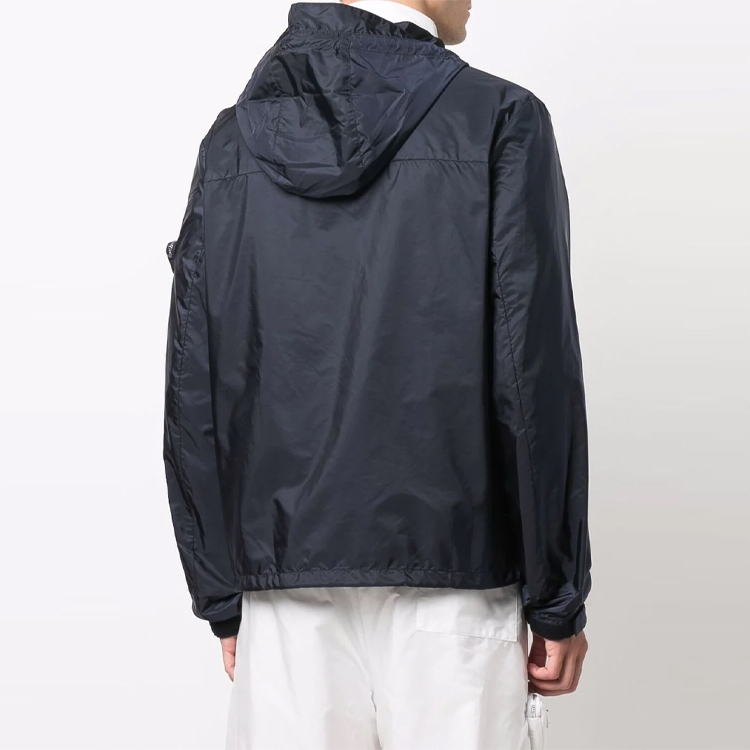 Purchase PRADA FW21  Nylon Hooded Jacket with Triangular Logo in Navy Blue. SGB909-S212-1WQ9-F0124