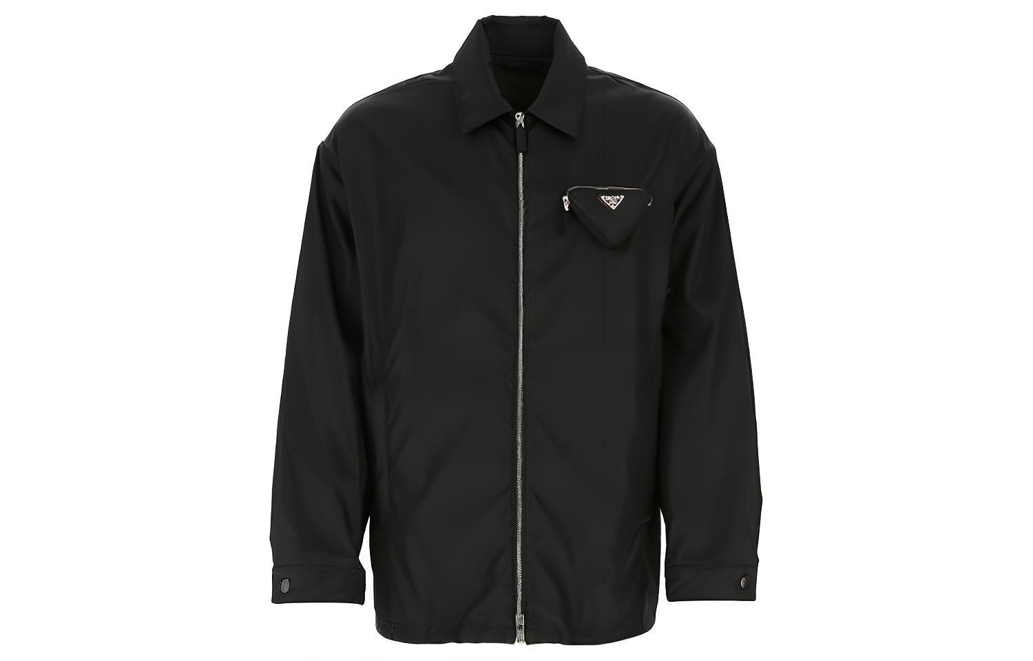 PRADA FW21 Black Casual Logo Zip-Up Jacket with Collar. SGB917S2121WQ8-F0002