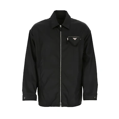 PRADA FW21 Black Casual Logo Zip-Up Jacket with Collar. SGB917S2121WQ8-F0002