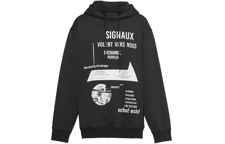 Prada FW21 Black Fleece Hoodie with Metal Triangle Logo UJL185-1YWU-F0967-S-211