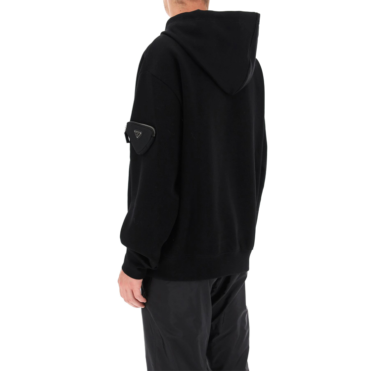 Sizing Prada FW21 Black Hoodie with Mini Triangle Pouch UJL193-1YFJ-F0806-S-212