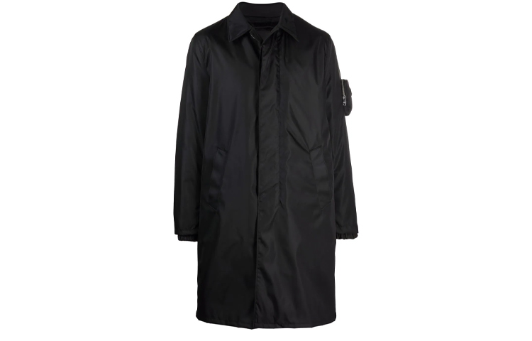 Prada FW21 Black Long Windbreaker Jacket with Logo Pocket Design for Men SGB828-S212-1WQ8-F0002