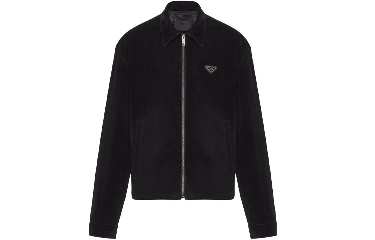 Prada FW21 Black Velvet Jacket with Triangle Logo Plaque SGB999S22110DY-F0002