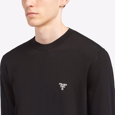 PRADA FW21 Black Wool Crewneck Pullover Sweater UMB264-S212-1ZLE-F0002 Details for PRADA FW21 Black Wool Crewneck Pullover Sweater UMB264-S212-1ZLE-F0002
