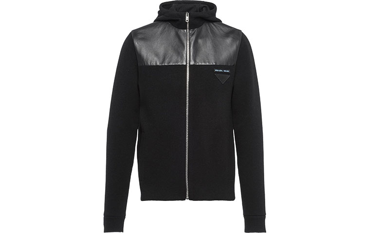 Prada FW21 Black Zip Knitted Panel Hoodie Jacket UMG014-S202-1W19-F0806