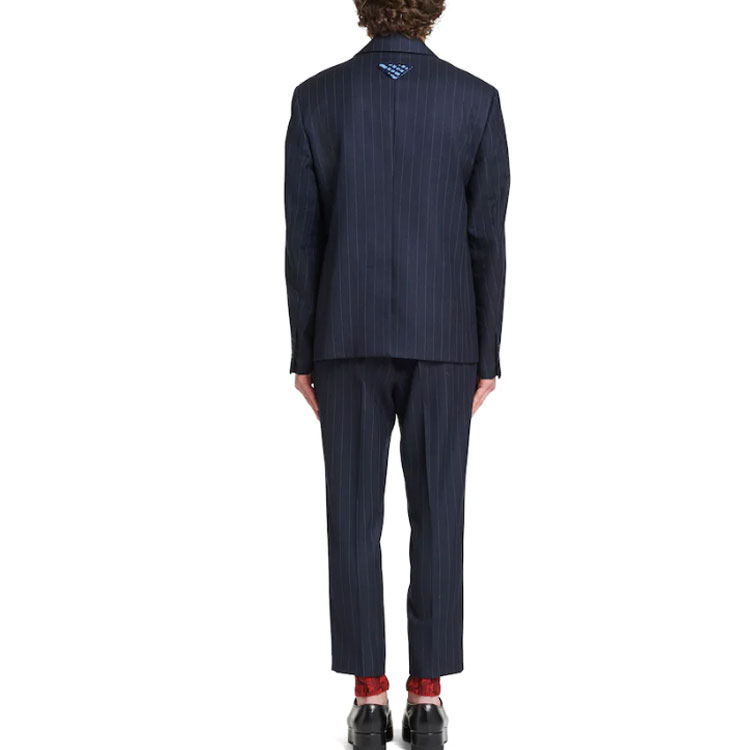 Shop PRADA FW21 藍色條紋羊毛單排扣西裝外套。 UGM169-1ZCX-F0008-S-212