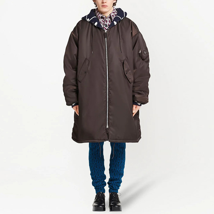 Lookbook PRADA FW21 Brown Logo Pocket Plain Hoodie Jacket for Men. SGB896S2121WQ8-F0AA3