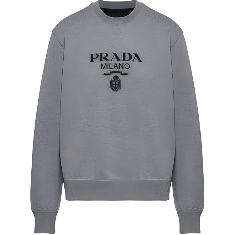 Prada FW21 Cotton Logo Crewneck Sweatshirt Grey Men UJL1481Y13F0BD9-S-202