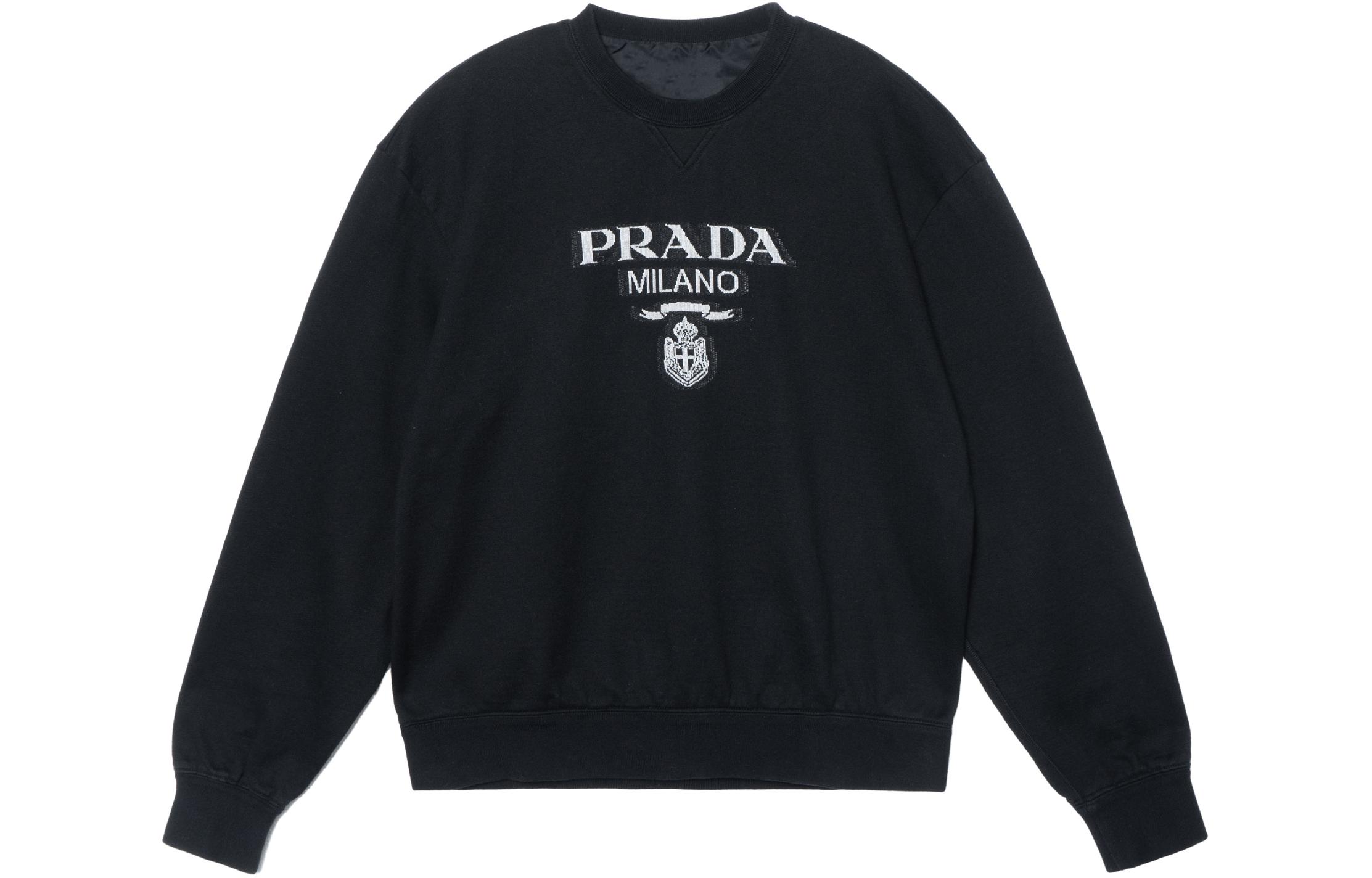 PRADA FW21 Logo Cotton Pullover Sweatshirt Black UJL148-1Y13-F0967-S-202