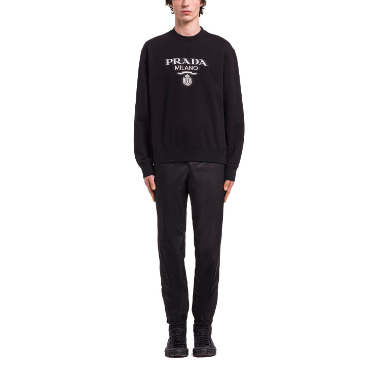 Shop PRADA FW21 黑色标志纯棉套头衫 UJL148-1Y13-F0967-S-202