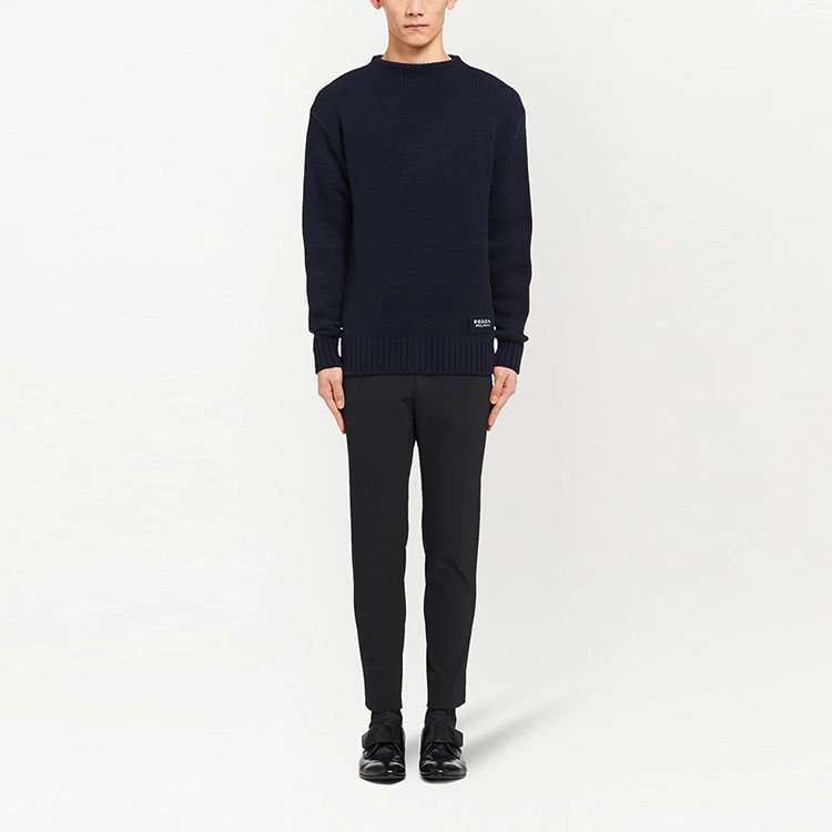 Lookbook PRADA FW21 Sweater Off-Shoulder Logo Patch Biru UMB198-S211-1KVZ-F0008