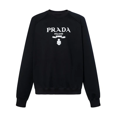 PRADA FW21 Logo Print Unisex Black Crewneck Sweatshirt. UJL1901YYB-F0806-S-202
